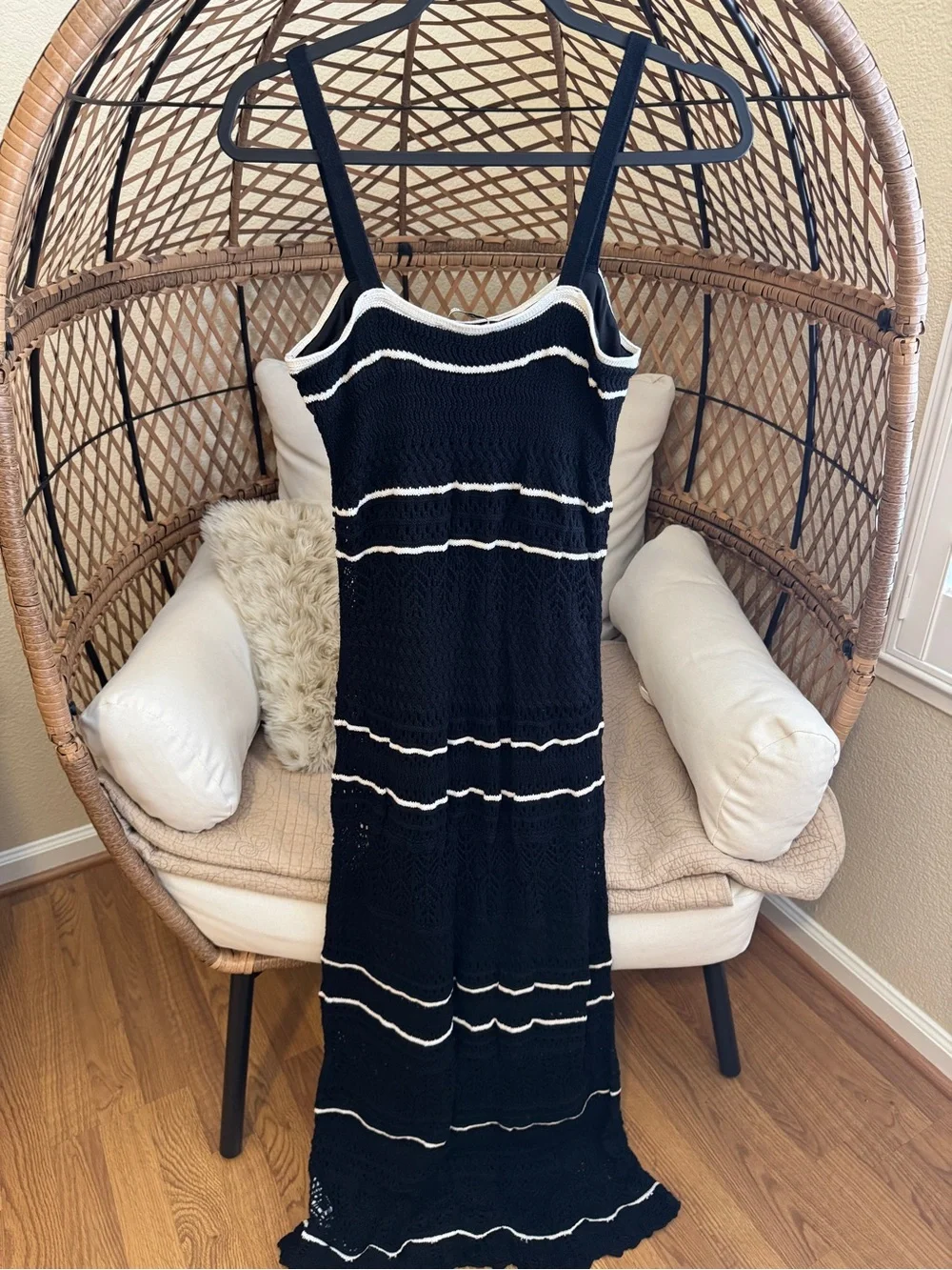 Abercrombie and Fitch Crochet Style Maxi Dress Black and White Medium